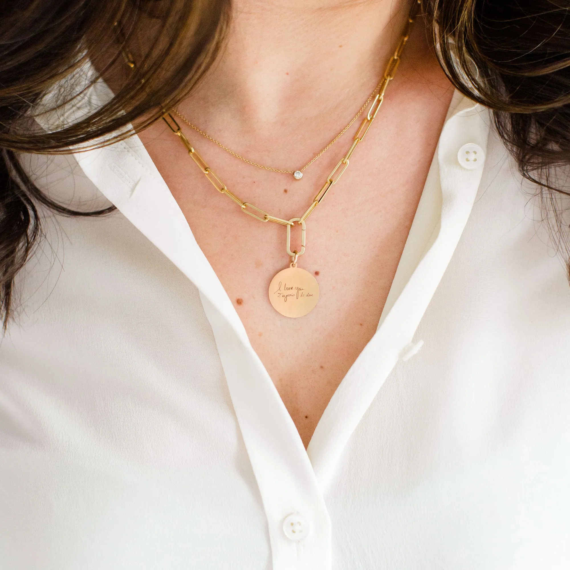 Paper Clip Chain Necklace with Charm Holder and Personalized Medallions
