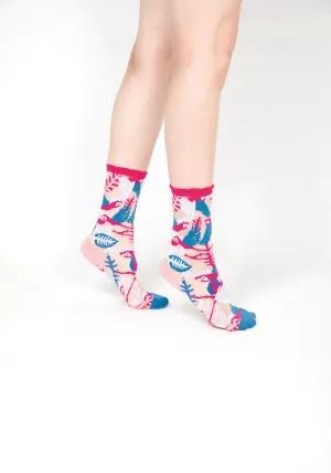 Parrot Sheer Socks – Pink Cuff