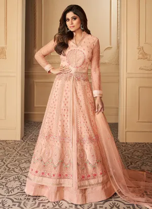 Peach Designer Anarkali Lehenga