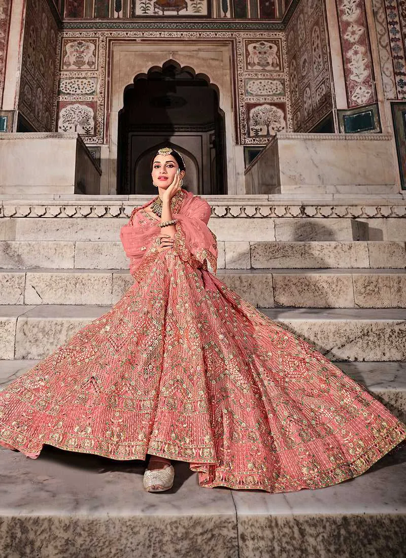 Peach Heavy Embroidered Designer Lehenga Choli