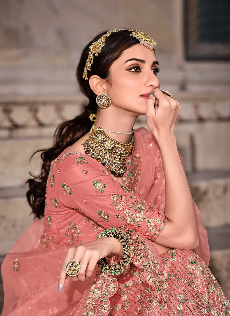 Peach Heavy Embroidered Designer Lehenga Choli
