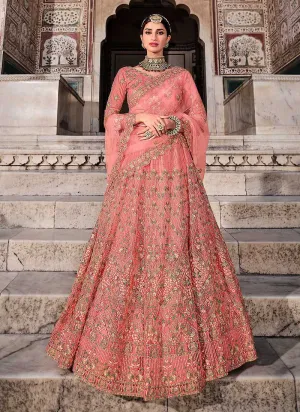 Peach Heavy Embroidered Designer Lehenga Choli