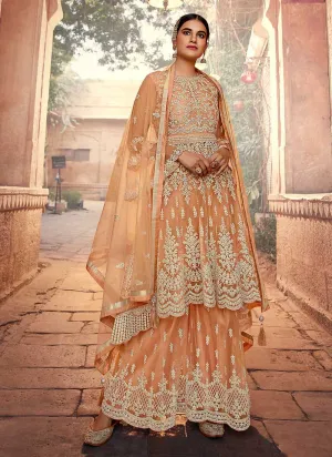 Peach Heavy Embroidered Designer Sharara Style Suit