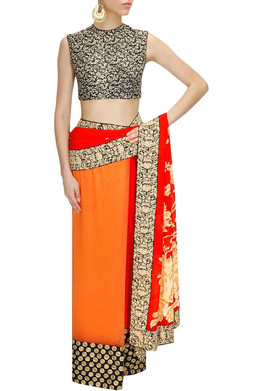 Peach Red Designer Saree