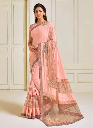 Peach Sequence Embroidered Designer Saree