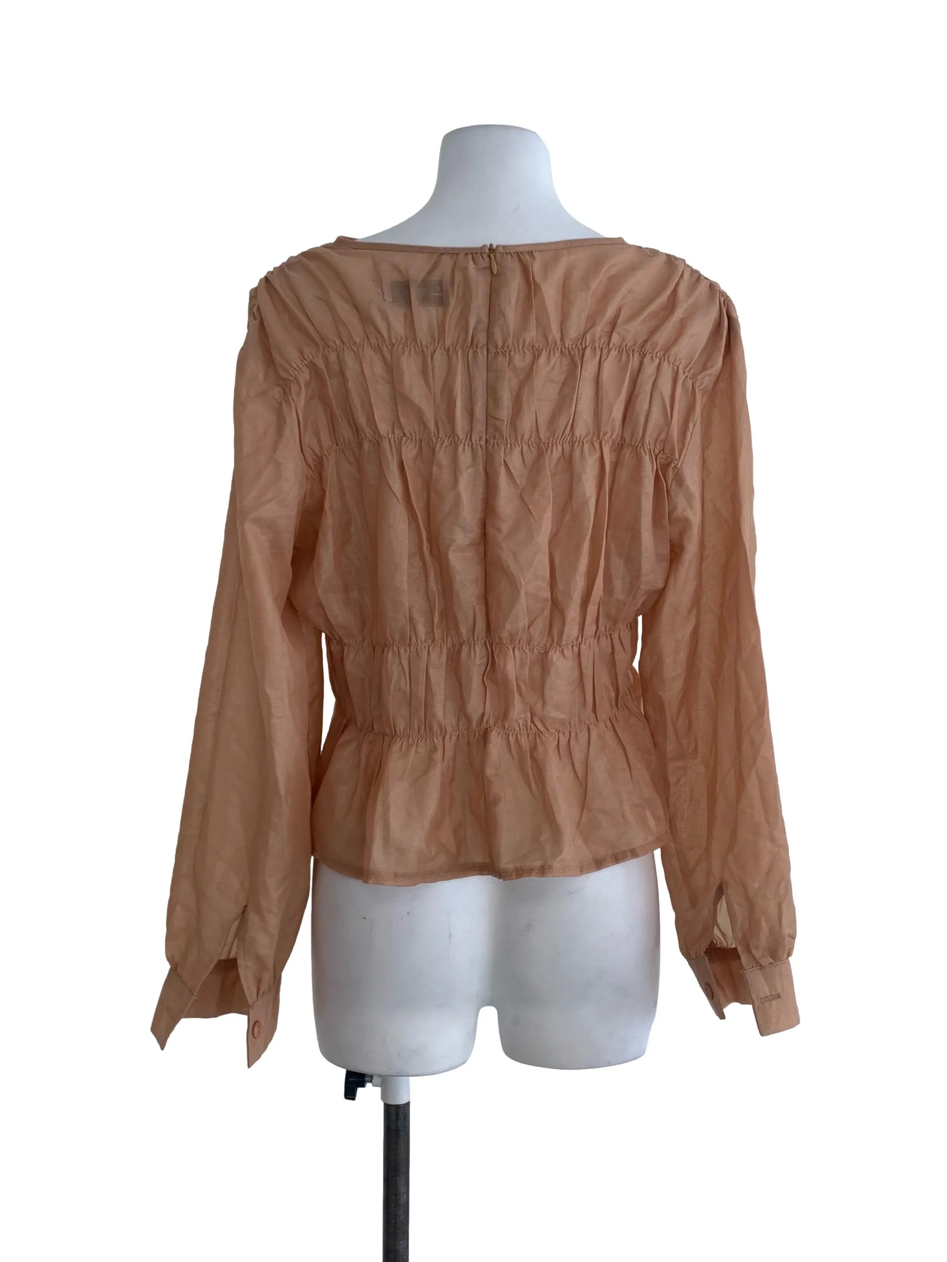 Peanut Brown Plain See-Through Blouse
