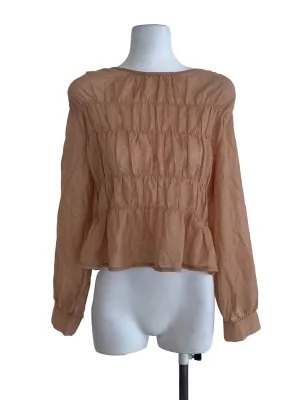 Peanut Brown Plain See-Through Blouse