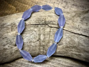 Periwinkle Long Bicone 17mm x 8mm Designer Sea Glass Bead Strand
