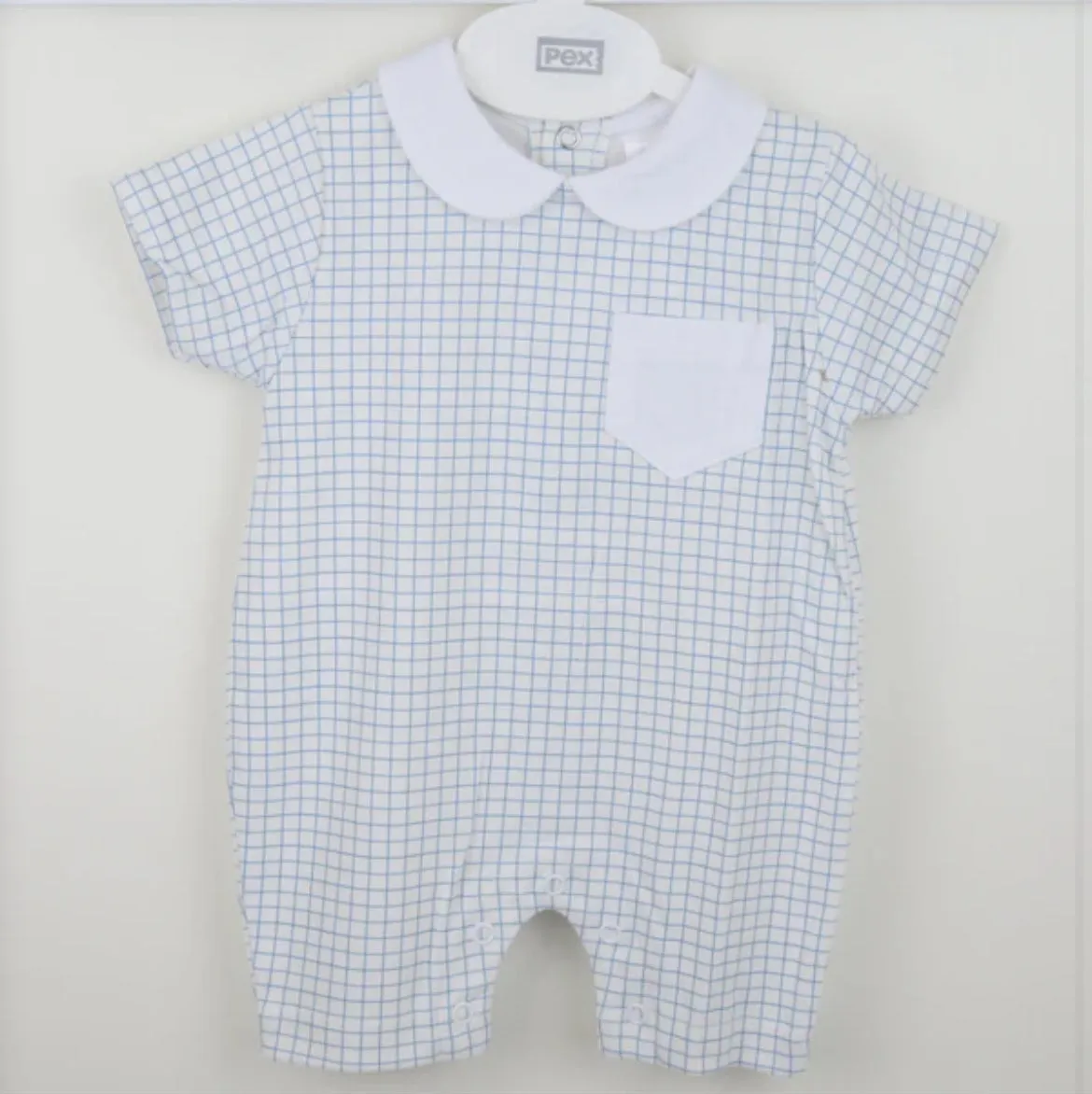Pex Blue Checked Romper - 0-3M