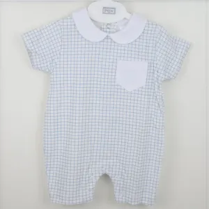 Pex Blue Checked Romper - 0-3M