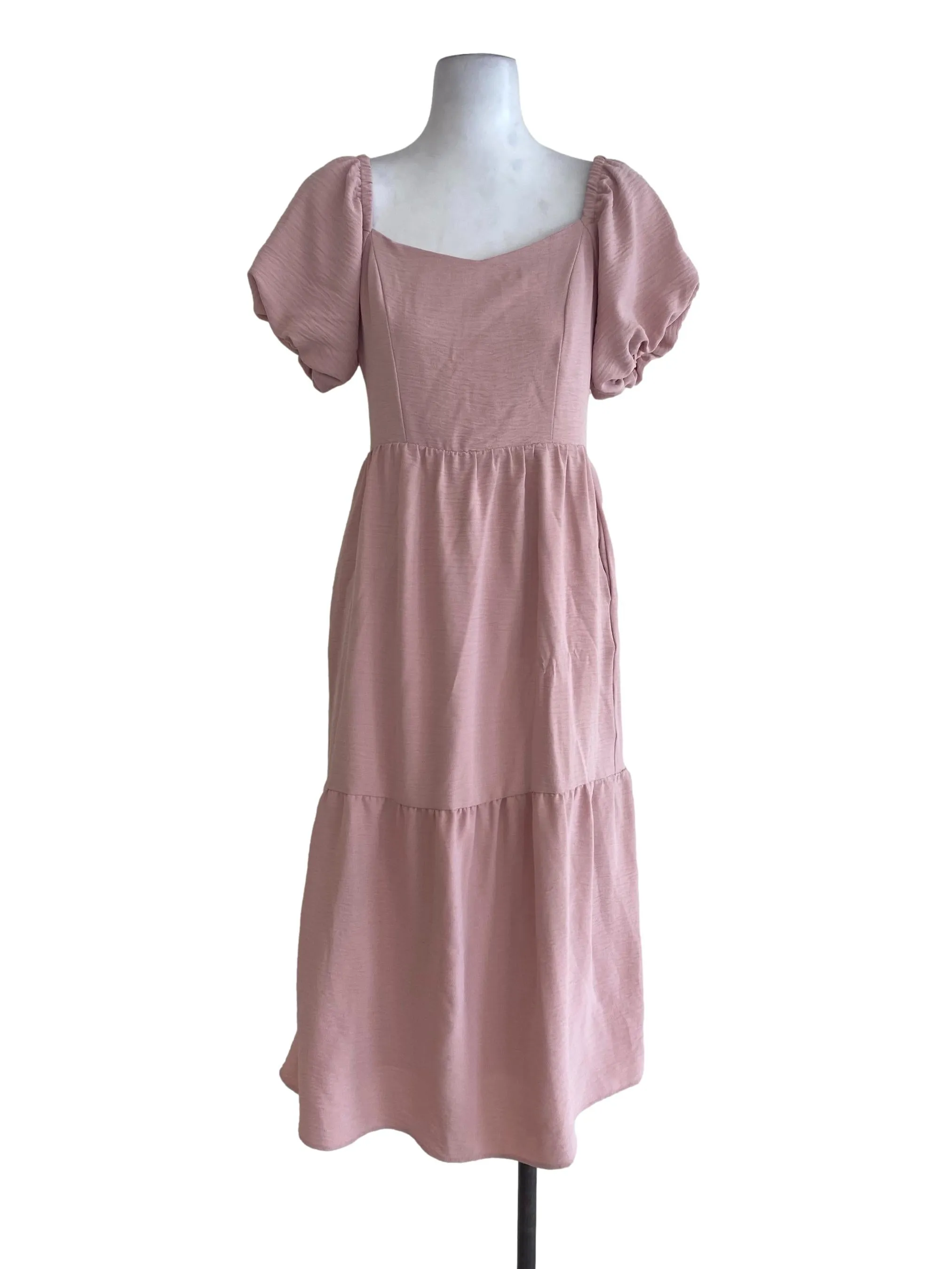 Pink Textured Blouson Dress