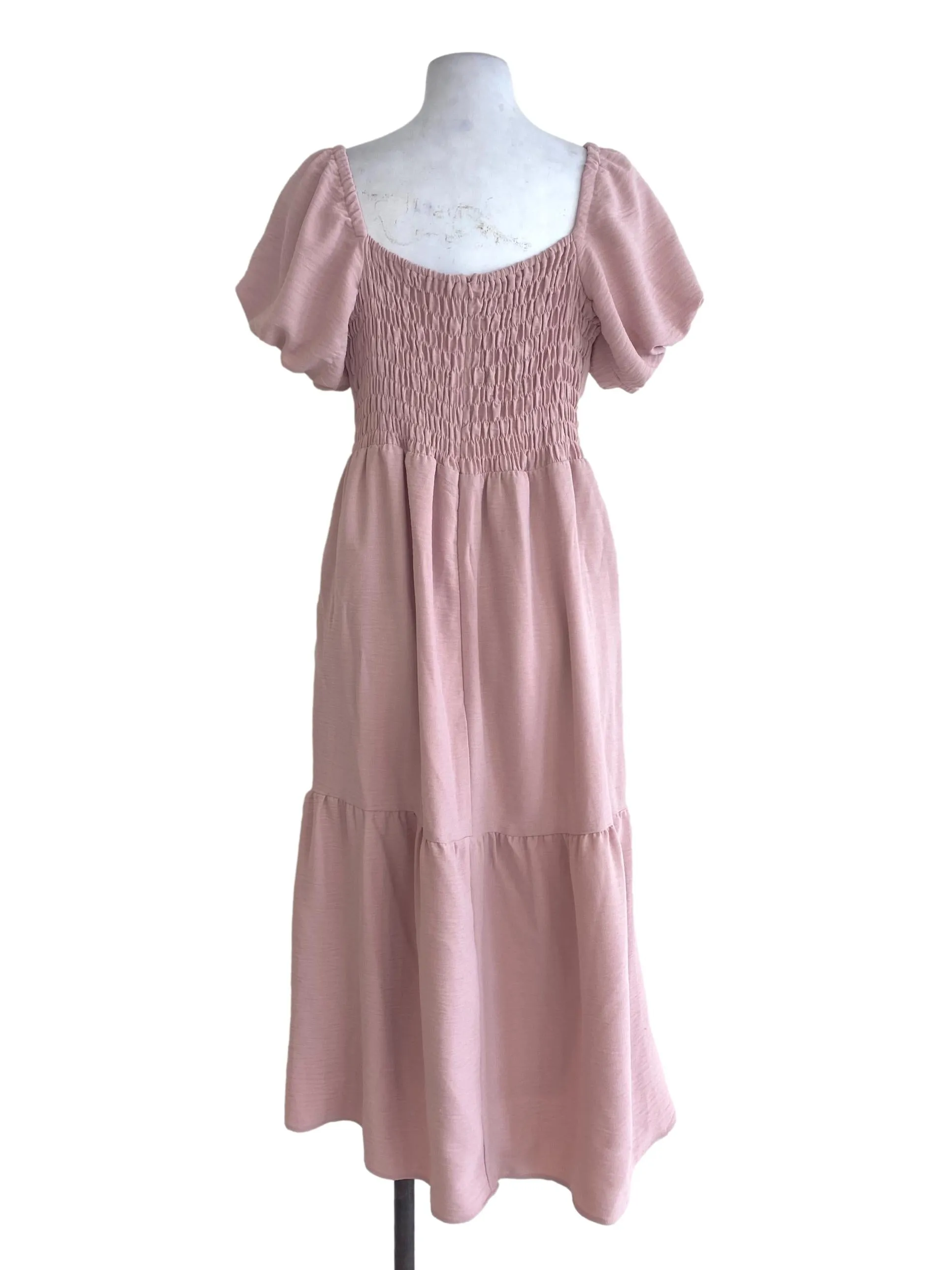 Pink Textured Blouson Dress