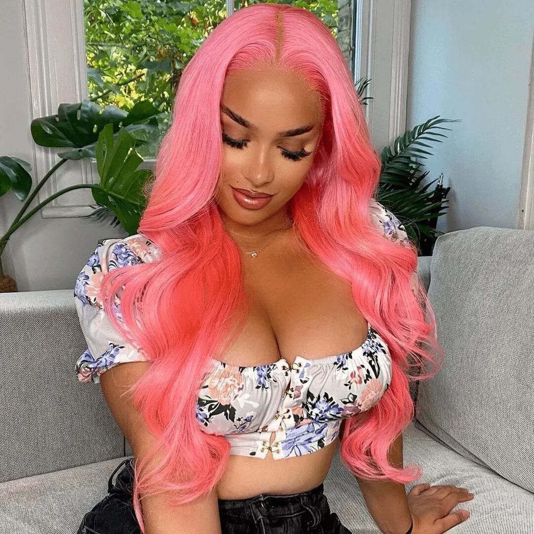 Pink/Grey/Yellow Lace Front Wig Body Wave Hair Sdamey Lace Closure Wig T Part Lace Wig