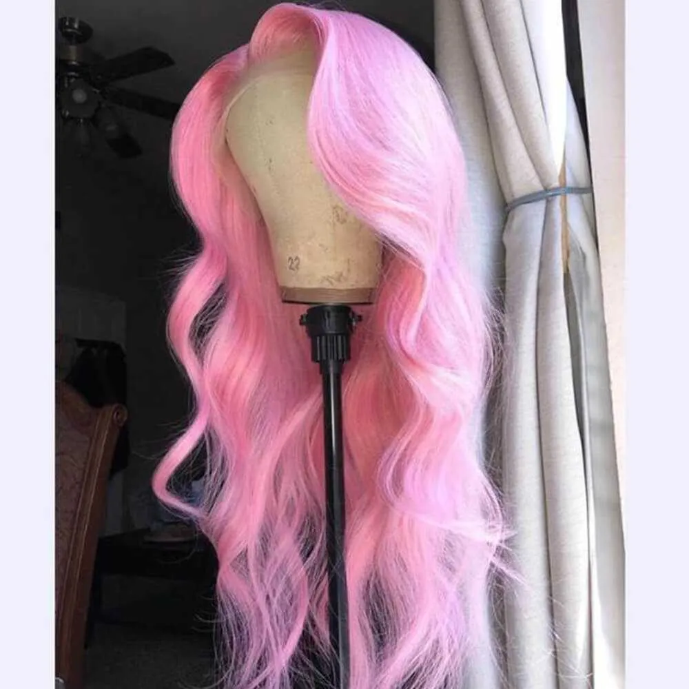 Pink/Grey/Yellow Lace Front Wig Body Wave Hair Sdamey Lace Closure Wig T Part Lace Wig