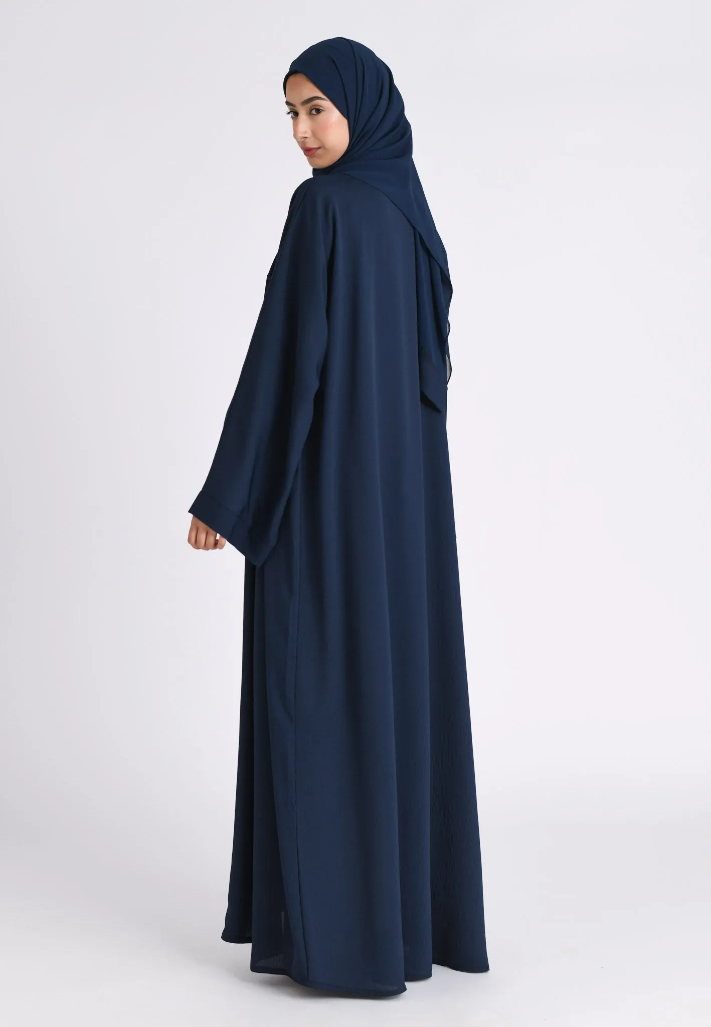 Plain Navy Textured Open Abaya (Premium)