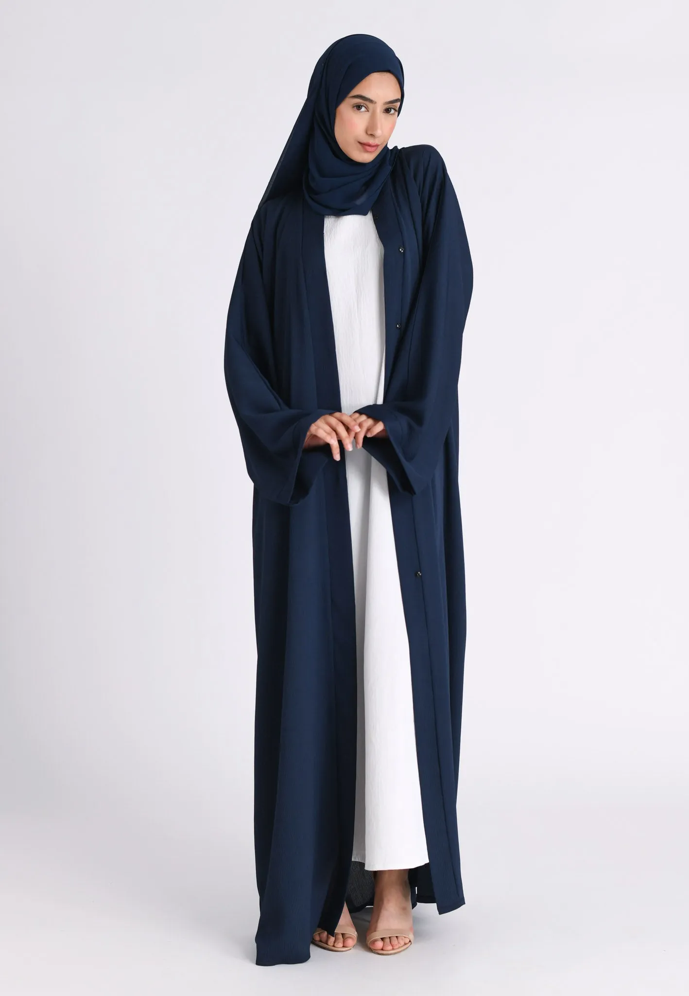Plain Navy Textured Open Abaya (Premium)