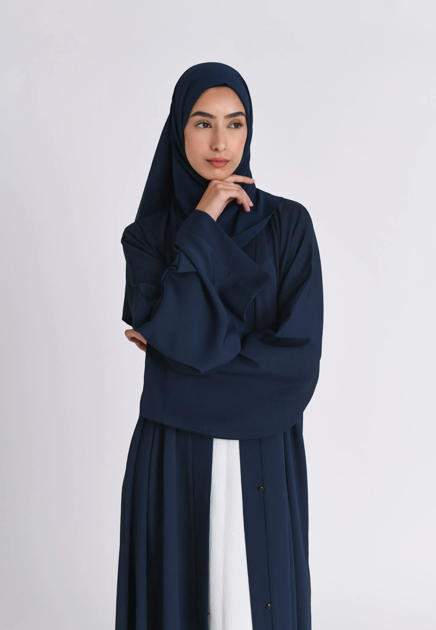 Plain Navy Textured Open Abaya (Premium)