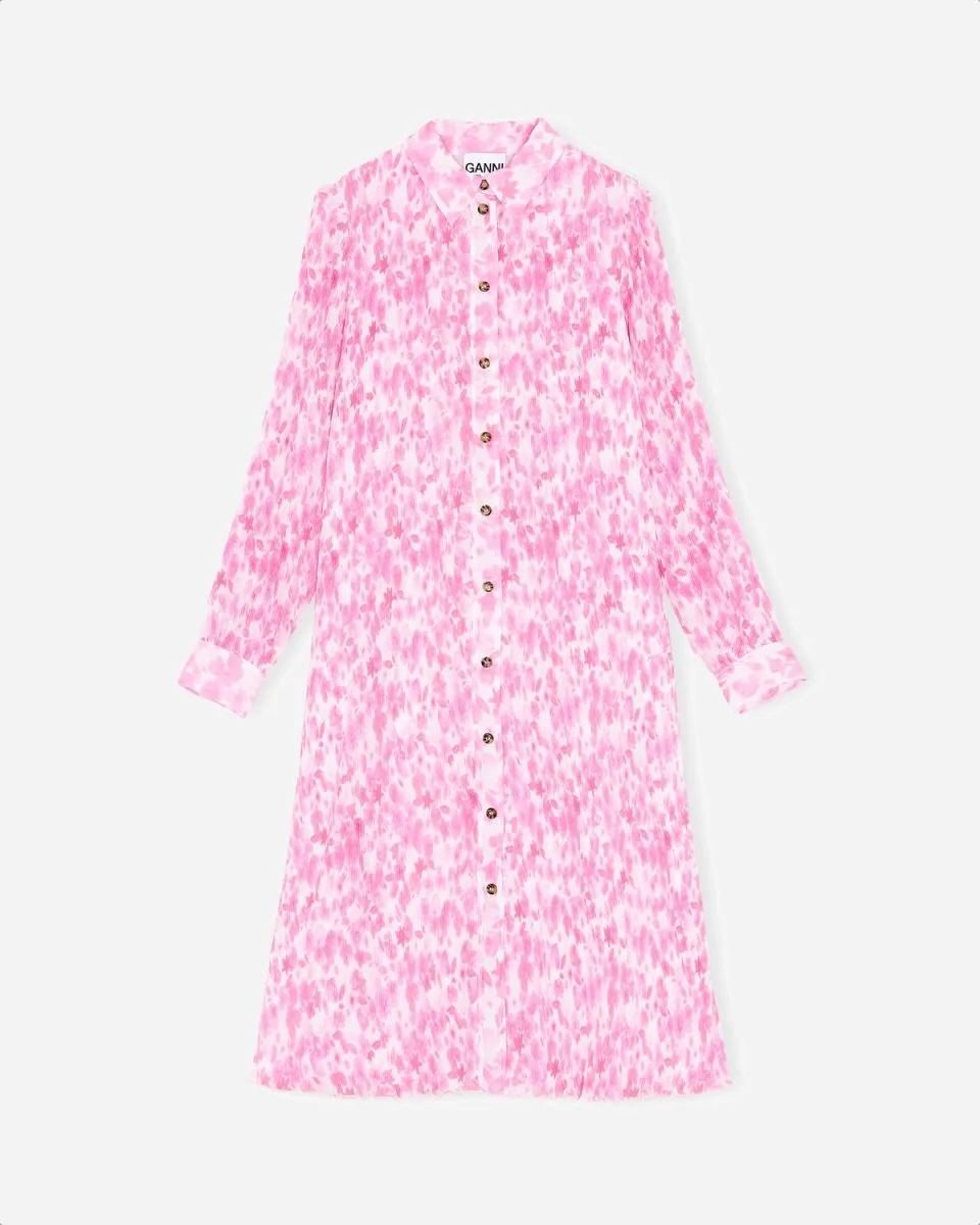 Pleated Georgette Shirt Dress - Sweet Lilac
