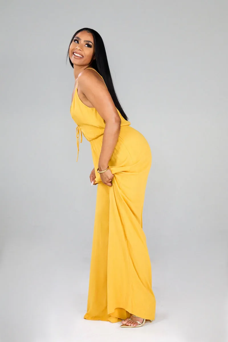 Plunging Neckline Jumpsuit (Mustard)