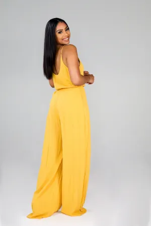 Plunging Neckline Jumpsuit (Mustard)