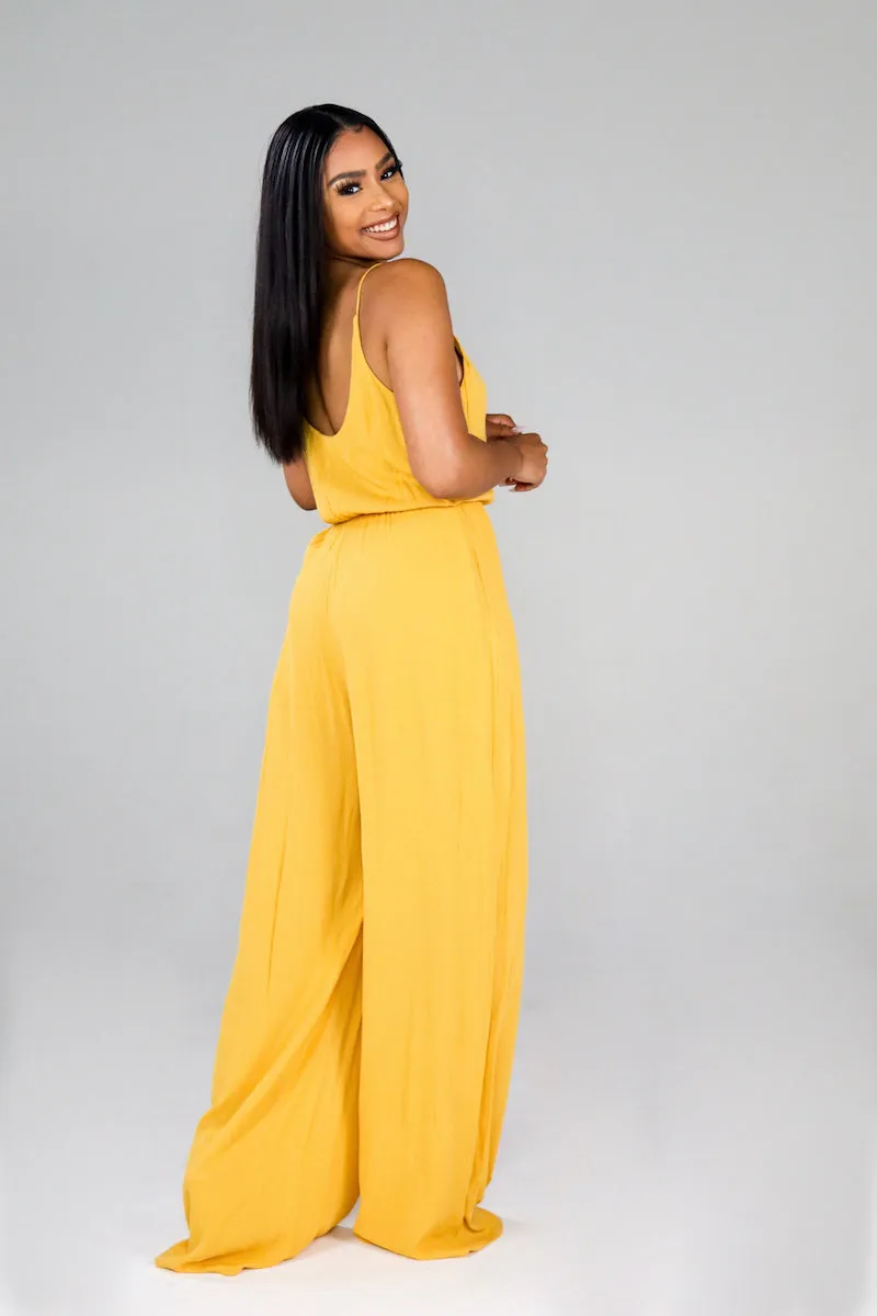 Plunging Neckline Jumpsuit (Mustard)