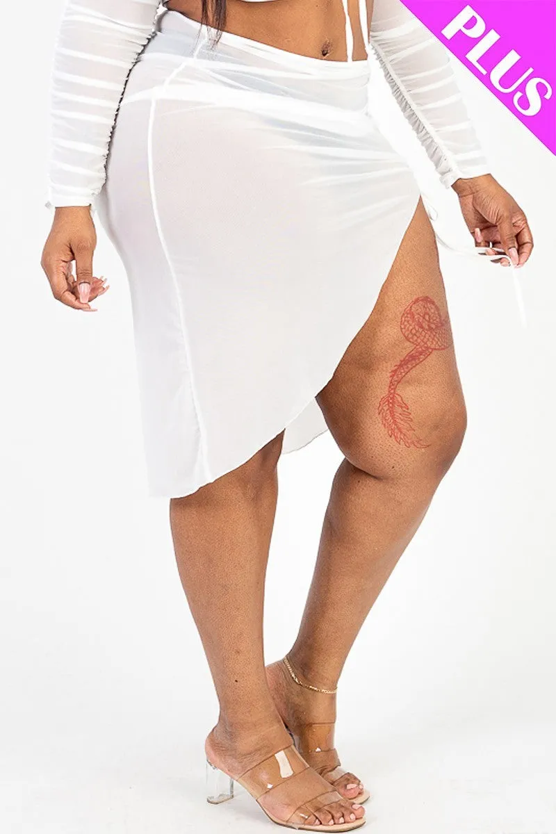 Plus See Through Drawstring Ruched Skirt