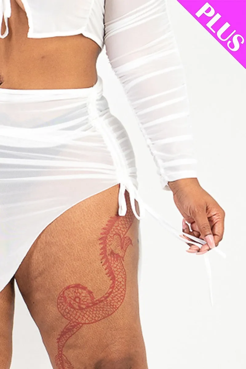 Plus See Through Drawstring Ruched Skirt