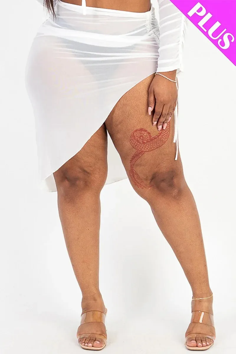 Plus See Through Drawstring Ruched Skirt