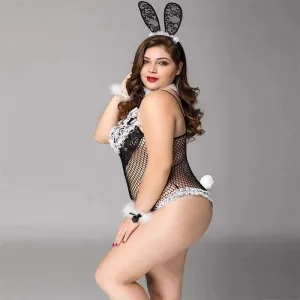 Plus Size Bunny Girl - Fishnet See Through Sexy Lingerie Set Erotic Costume