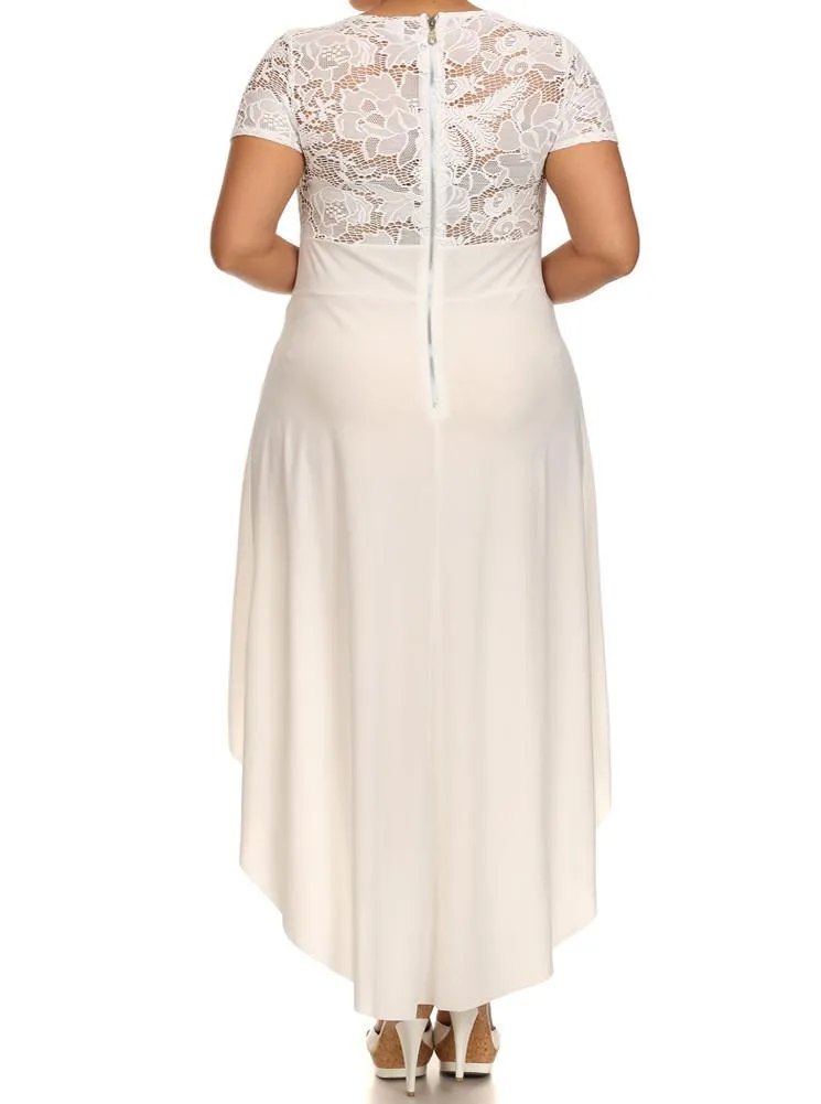 Plus Size Floral Living Dip Hem See Through Lace Dress