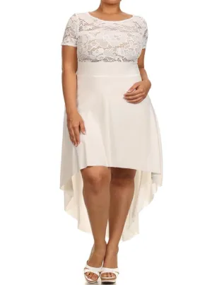 Plus Size Floral Living Dip Hem See Through Lace Dress