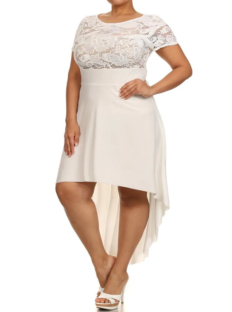 Plus Size Floral Living Dip Hem See Through Lace Dress