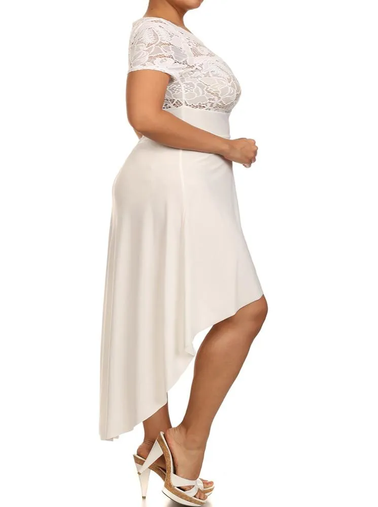 Plus Size Floral Living Dip Hem See Through Lace Dress