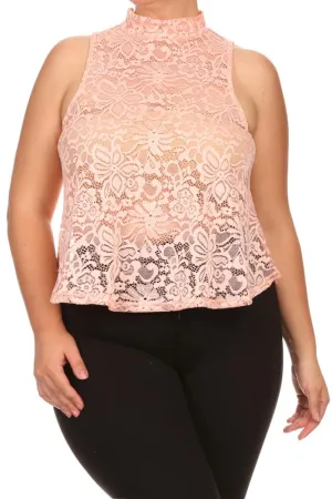 Plus Size For Love See Through Floral Lace Top