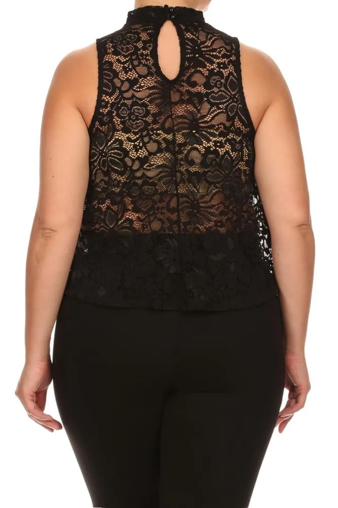 Plus Size For Love See Through Floral Lace Top
