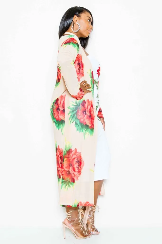 Plus Size Gorgeous Floral See Through Mesh Cardigan