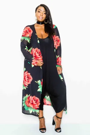 Plus Size Gorgeous Floral See Through Mesh Cardigan