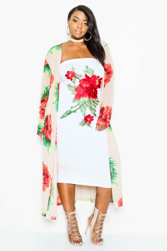 Plus Size Gorgeous Floral See Through Mesh Cardigan