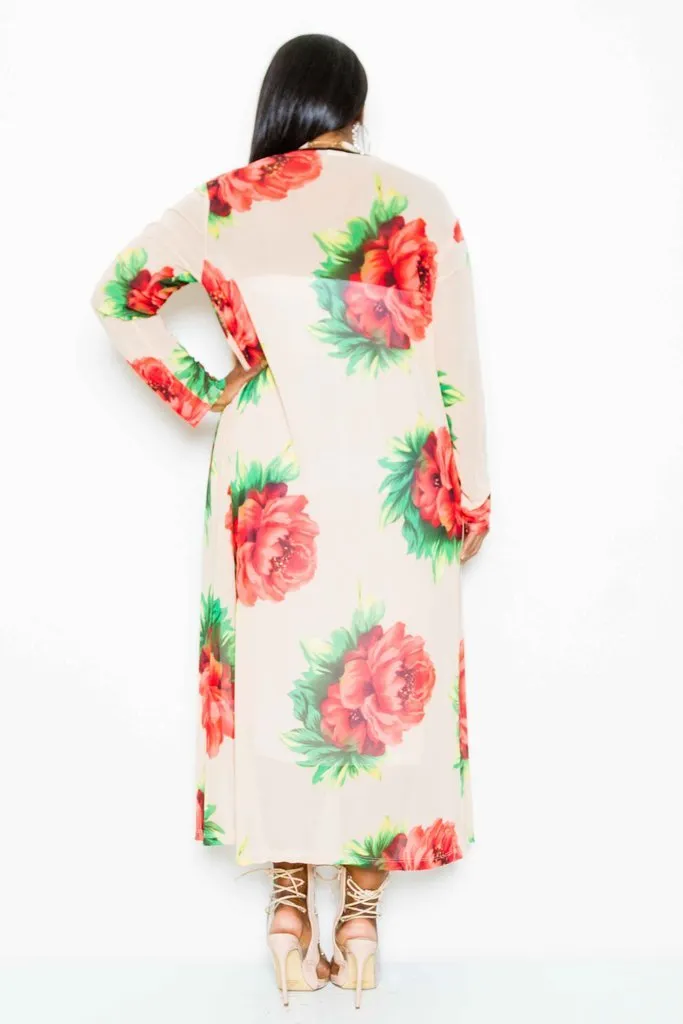 Plus Size Gorgeous Floral See Through Mesh Cardigan