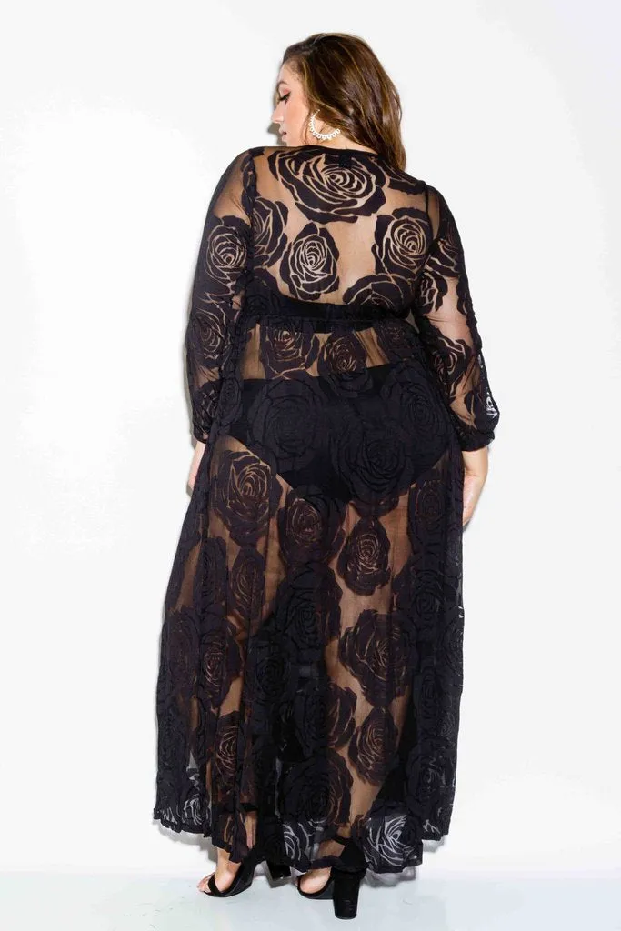 Plus Size Rose See Through Mesh Dress