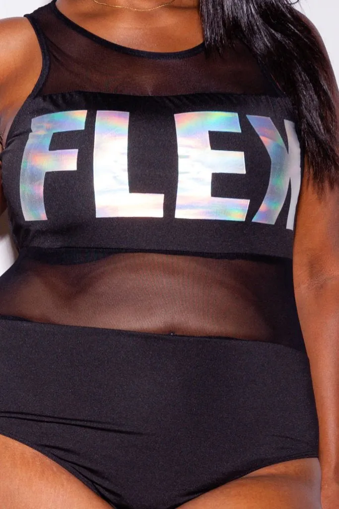 Plus Size See Through Mesh Bodysuit with Foil