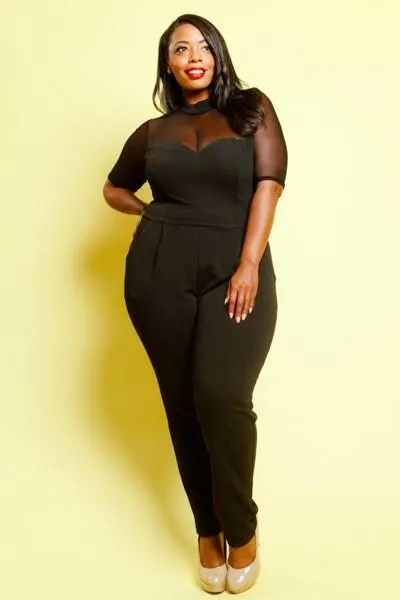 Plus Size Sexy See Through Mesh Panel Jumpsuit [SALE]