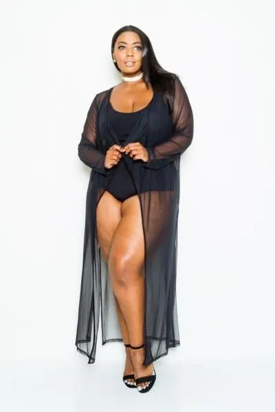 Plus Size Summer See Through Maxi Cardigan