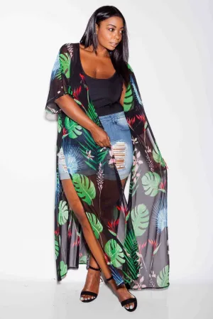 Plus Size Tropical See Through Mesh Robe