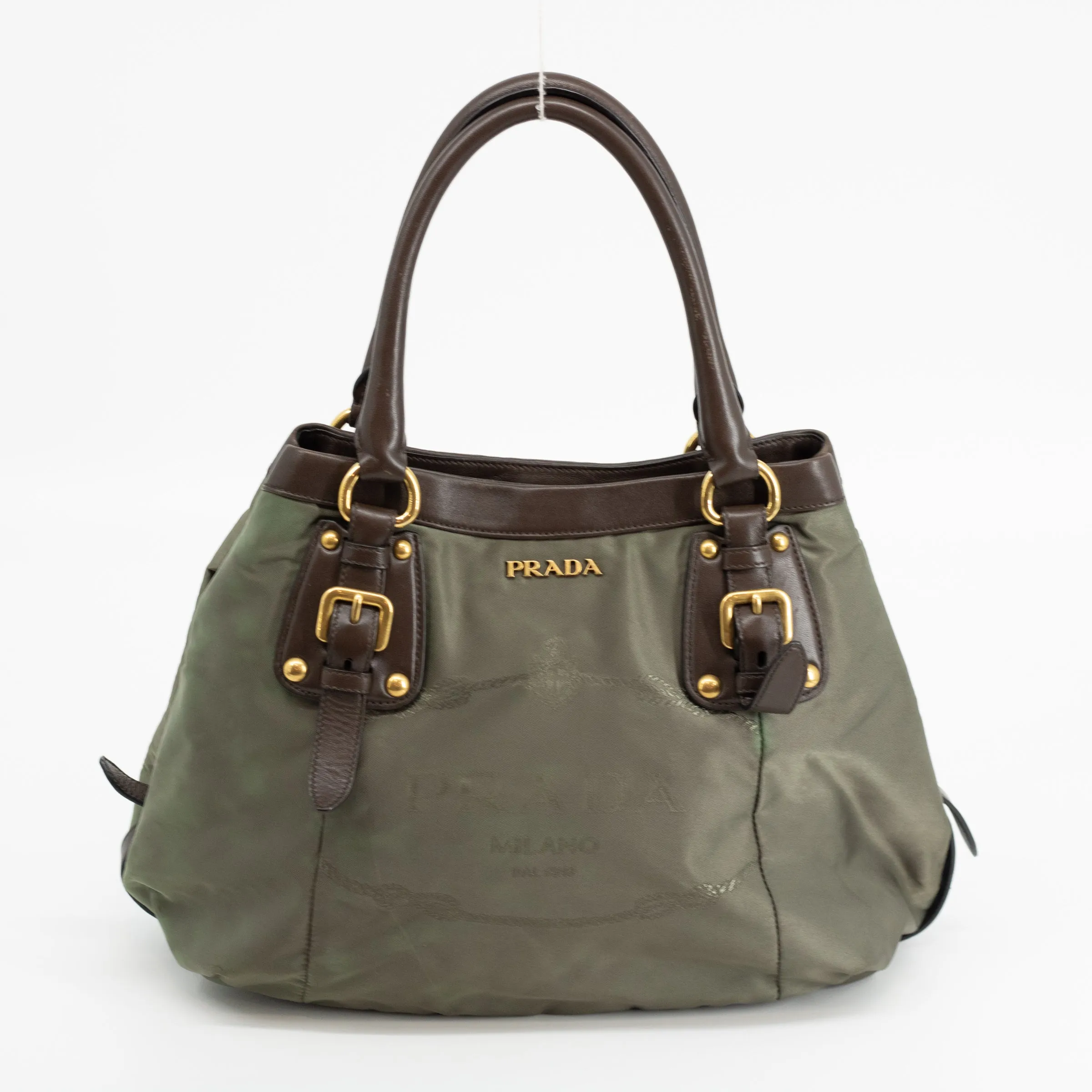 Prada Military Green Tessuto Jacquard Logo 2-Way Tote Bag #1768