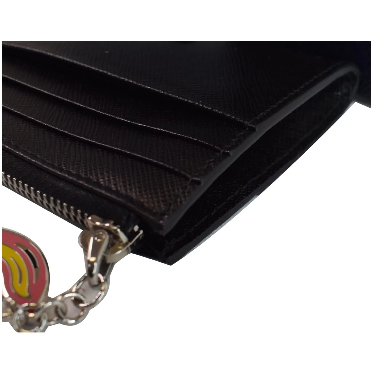 PRADA Smalto Charm Leather Card Case Black