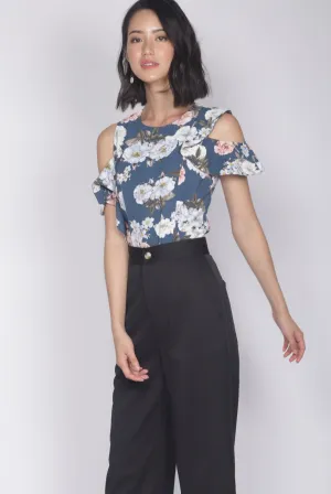 *Premium* Christie Ruffle Floral Top In Blue