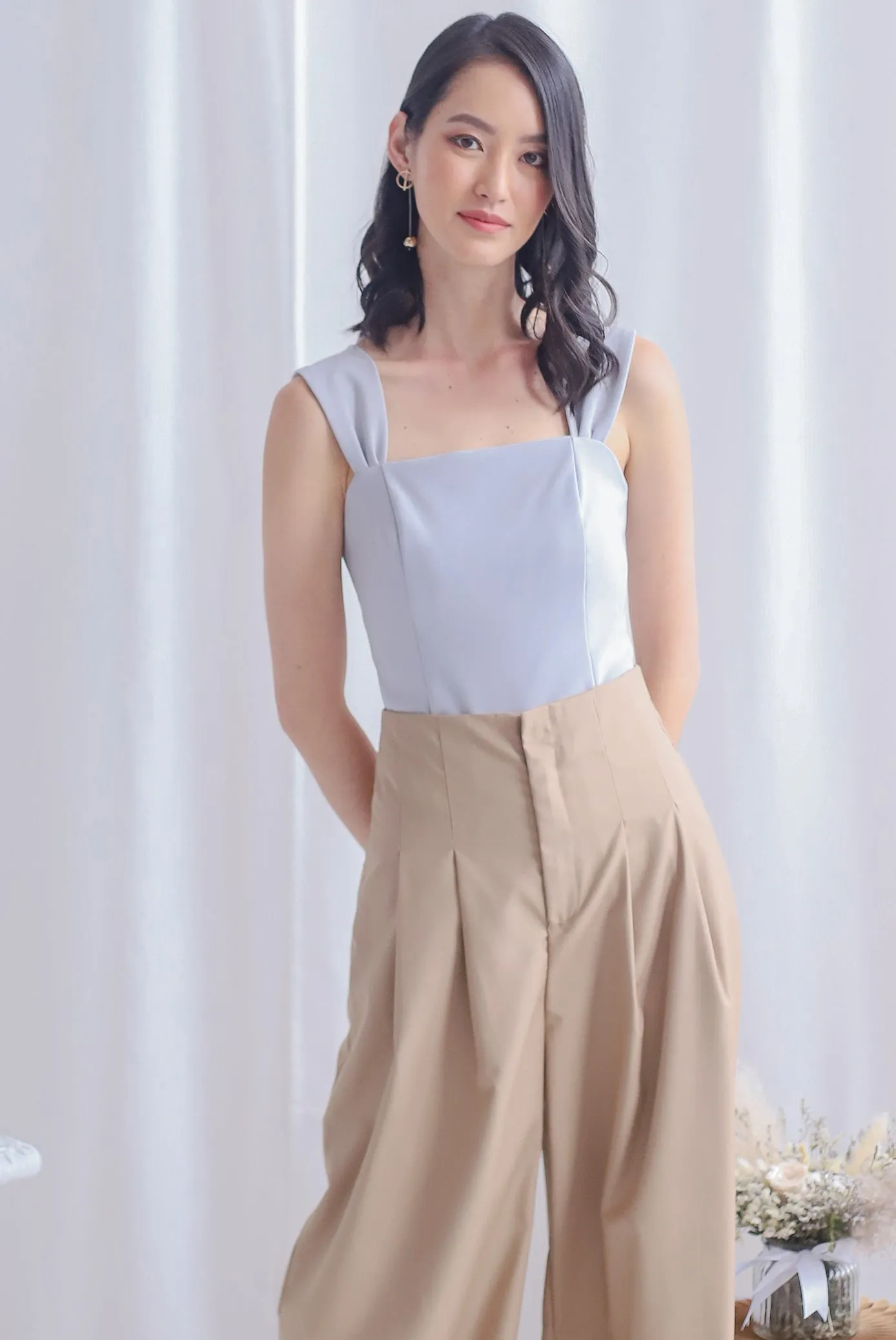 *Premium* Moriah Ruched Strap Top In Grey