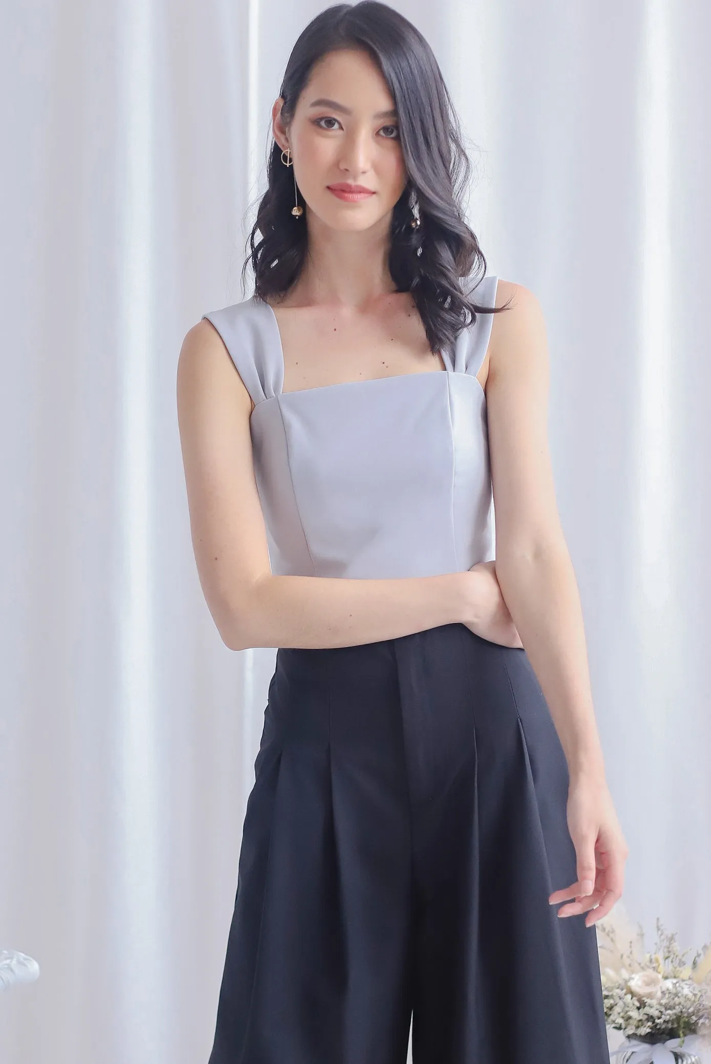 *Premium* Moriah Ruched Strap Top In Grey
