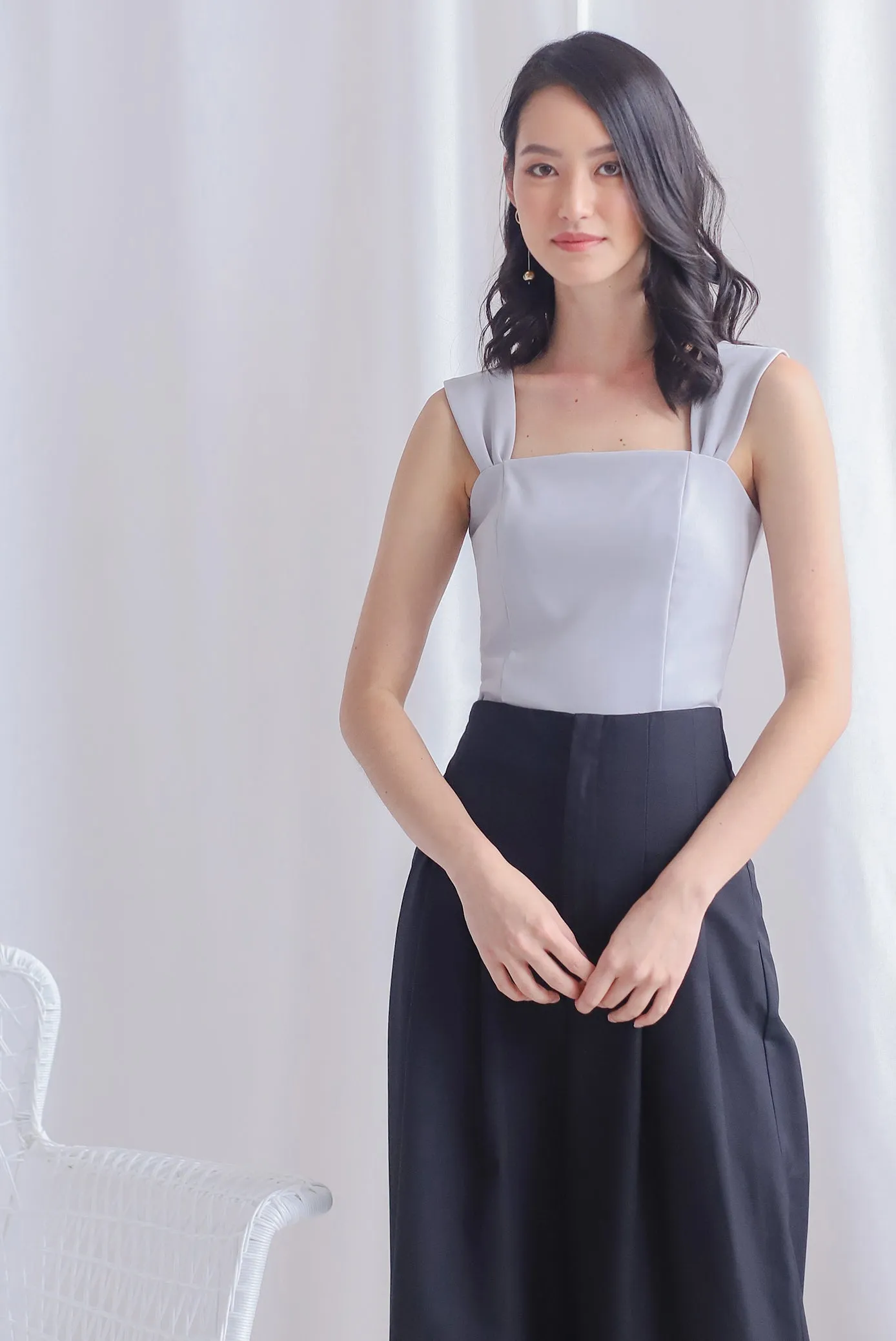 *Premium* Moriah Ruched Strap Top In Grey